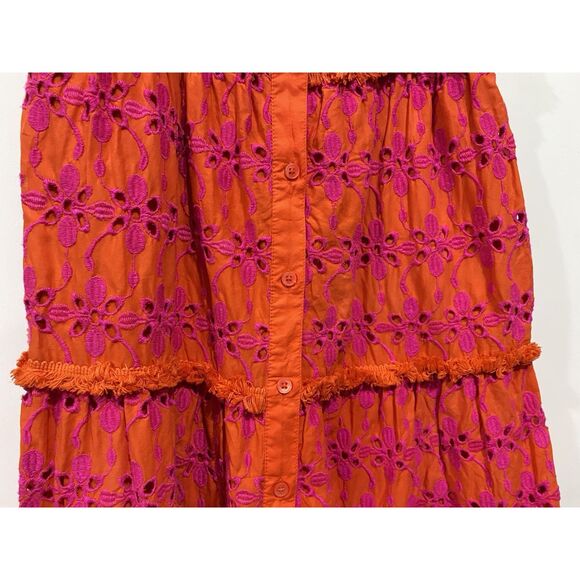 J Crew Sundress Sz 6 Tiered Eyelet Button Front   Orange Purple Spaghetti Straps - Picture 7 of 16